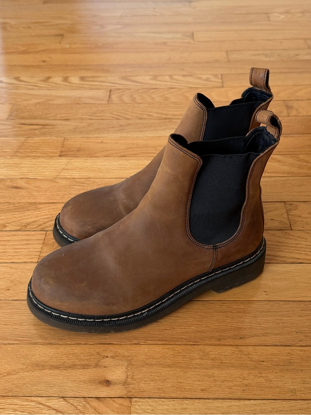 Roolee Brown Chelsea-Style Ankle Booties with Black Elastic Panels